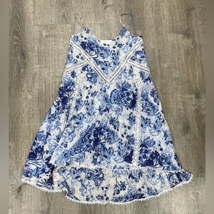 Socapri Silk Floral Blue and White Bathing Suit Coverup